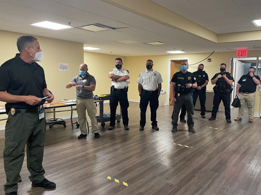 Police officers in hospital practicing drill