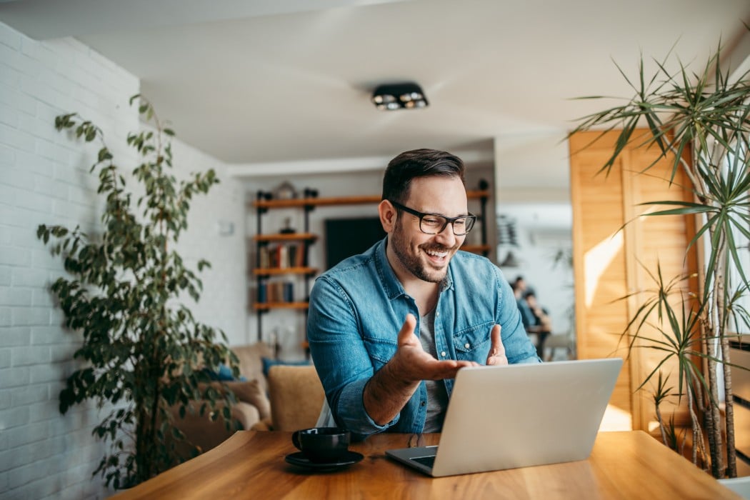 man looking at computer